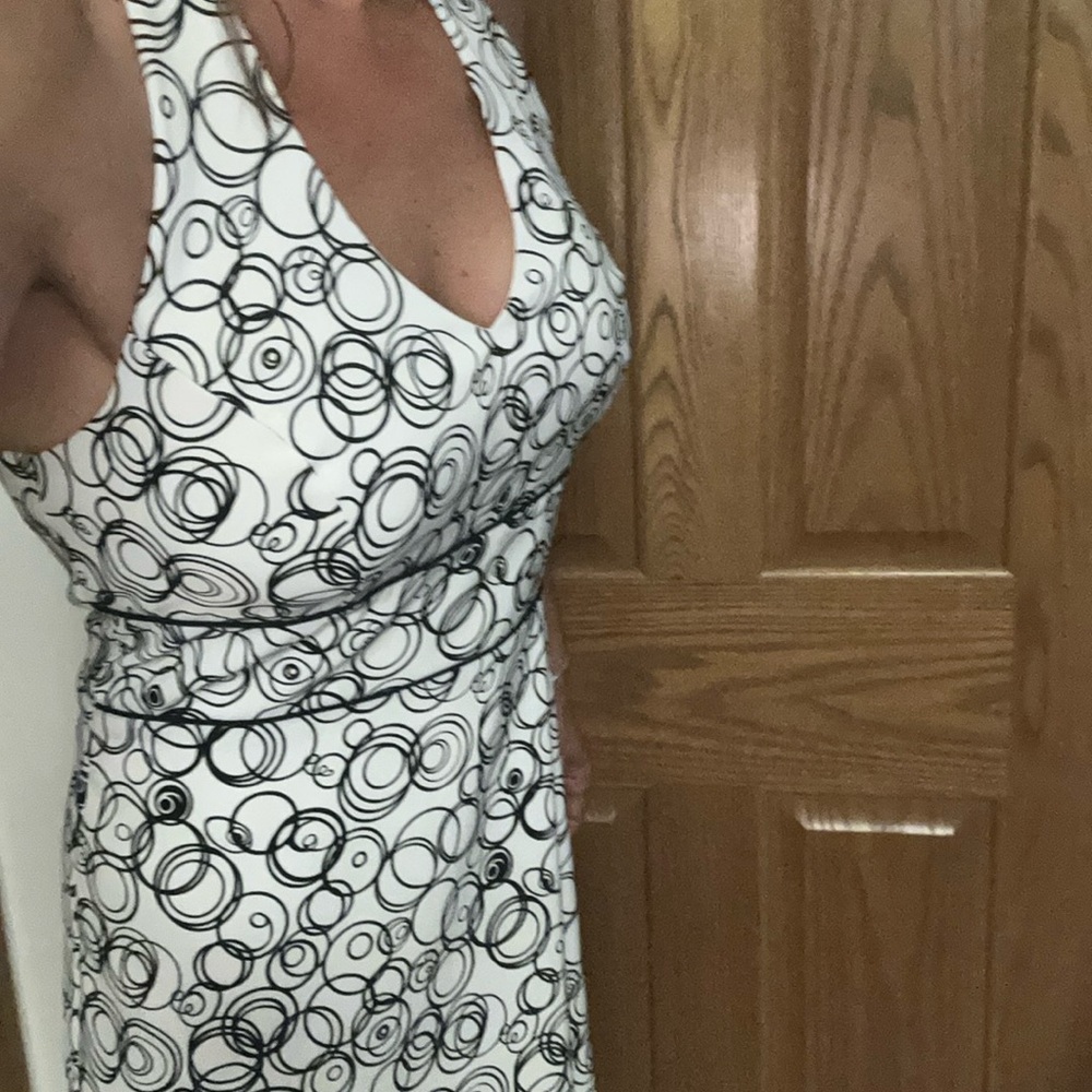 AB STUDIO Abstract Retro Black & White Vintage Cocktail Halter Dress Size 12